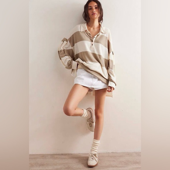 NWT We The Free Taylee Striped Polo S Neutral Combo - Picture 2 of 10